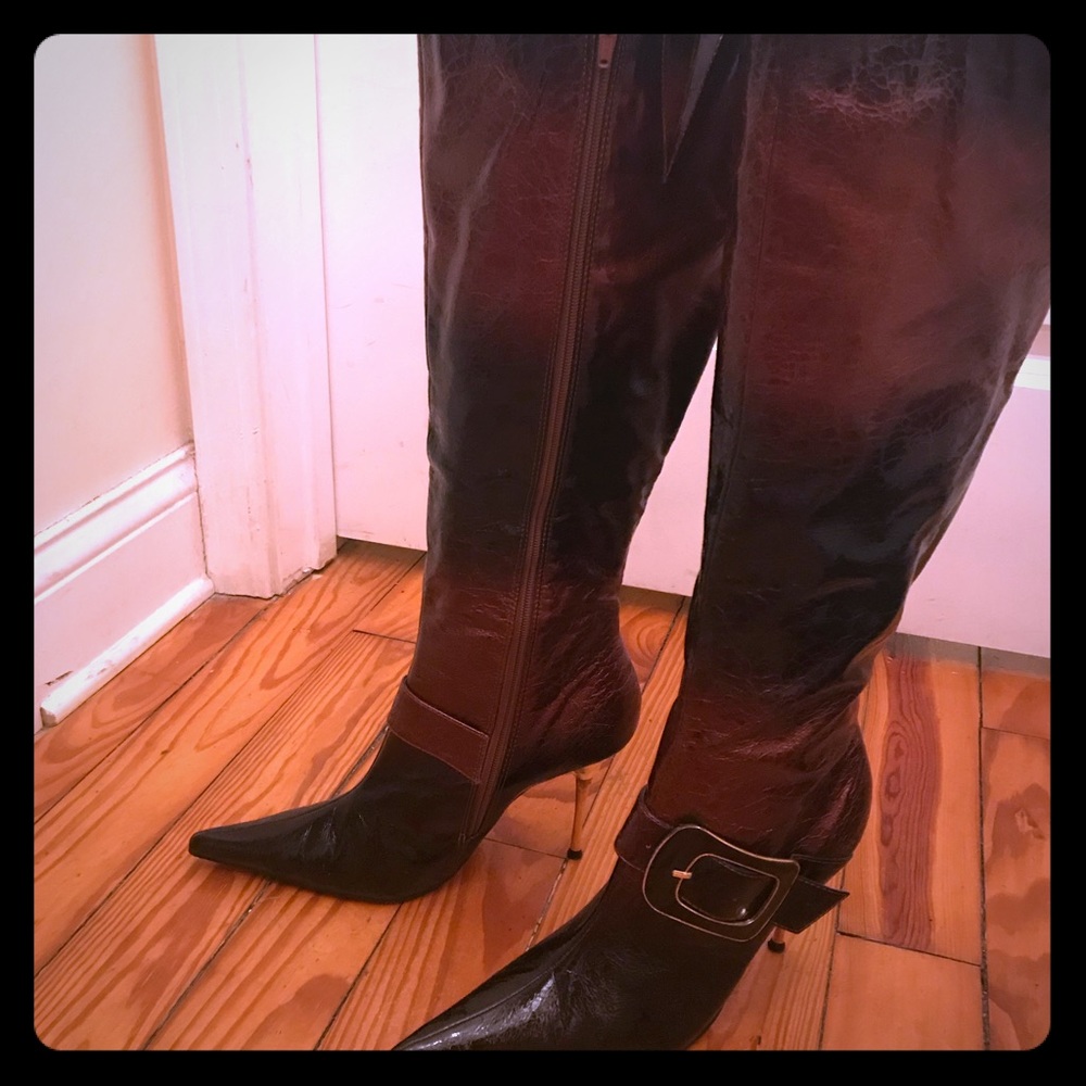 Coffee Patent Leather long boot